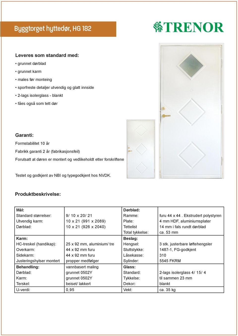 innside 2-lags isolerglass - blankt fåes også som tett dør