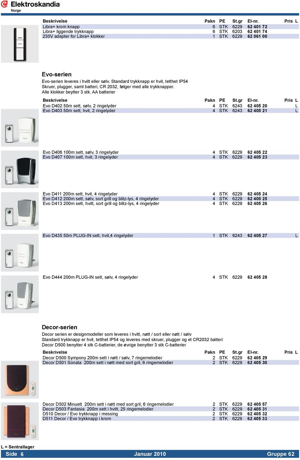 AA batterier Evo D402 50m sett, sølv, 2 ringelyder 4 STK 6243 62 405 20 L Evo D403 50m sett, hvit, 2 ringelyder 4 STK 6243 62 405 21 L Evo D406 100m sett, sølv, 3 ringelyder 4 STK 6229 62 405 22 Evo