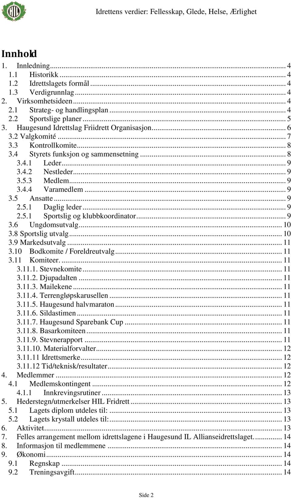 .. 9 3.5 Ansatte... 9 2.5.1 Daglig leder... 9 2.5.1 Sportslig og klubbkoordinator... 9 3.6 Ungdomsutvalg... 10 3.8 Sportslig utvalg... 10 3.9 Markedsutvalg... 11 3.10 Bodkomite / Foreldreutvalg... 11 3.11 Komiteer.