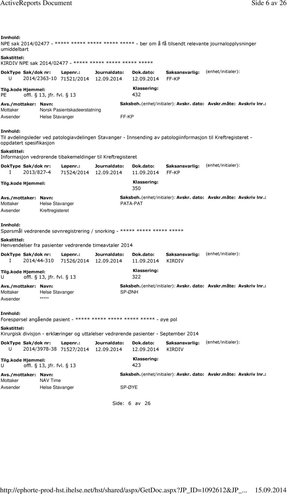 2014/2363-10 71521/2014 PE offl. 13, jfr. fvl. 13 432 Mottaker Norsk Pasientskadeerstatning Saksbeh. Avskr. dato: Avskr.måte: Avskriv lnr.