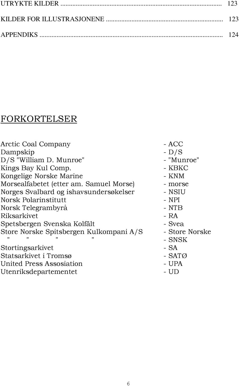 Samuel Morse) - morse Norges Svalbard og ishavsundersøkelser - NSIU Norsk Polarinstitutt - NPI Norsk Telegrambyrå - NTB Riksarkivet - RA Spetsbergen