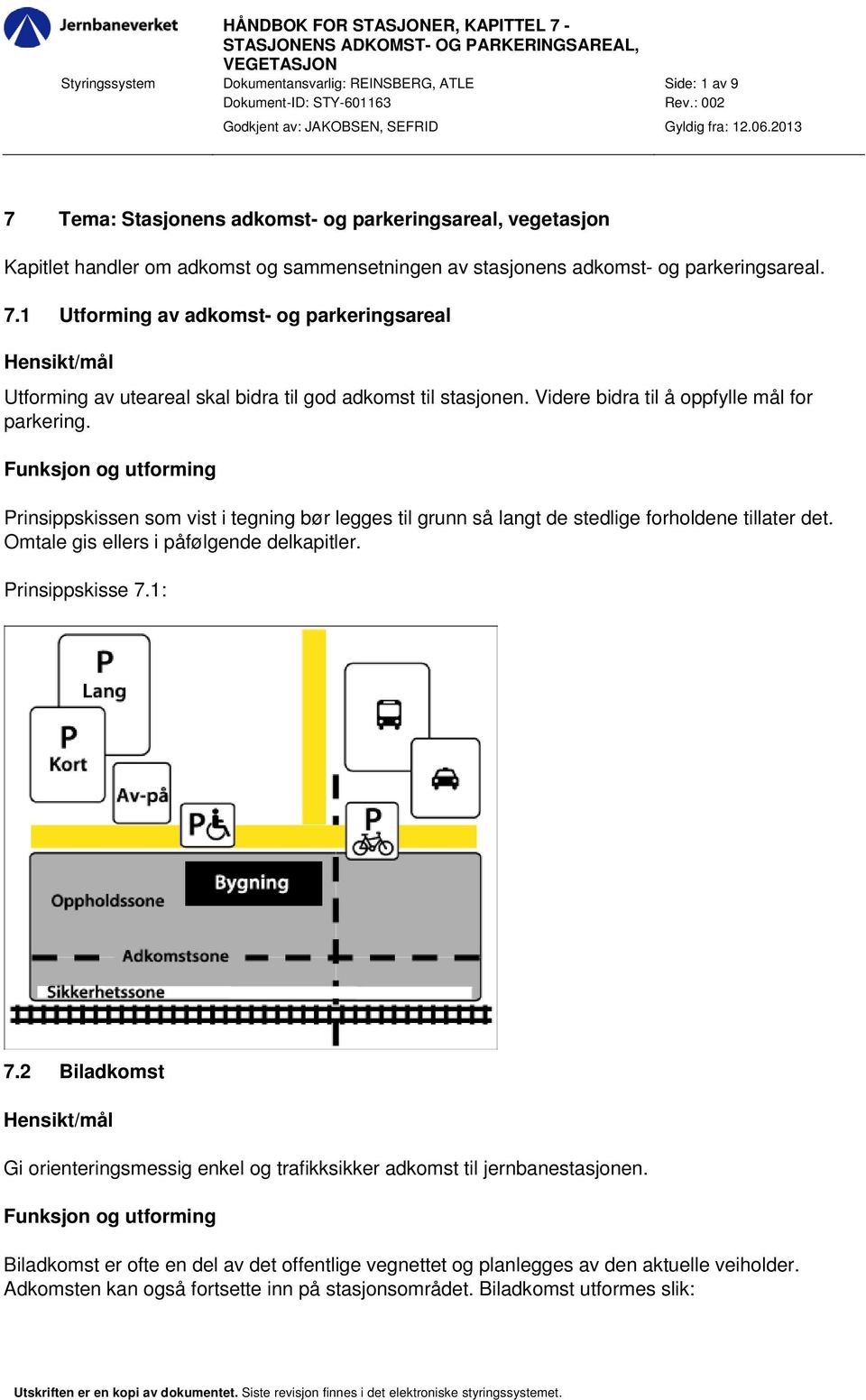 2013 7 Tema: Stasjonens adkomst- og parkeringsareal, vegetasjon Kapitlet handler om adkomst og sammensetningen av stasjonens adkomst- og parkeringsareal. 7.1 Utforming av adkomst- og parkeringsareal Hensikt/mål Utforming av uteareal skal bidra til god adkomst til stasjonen.