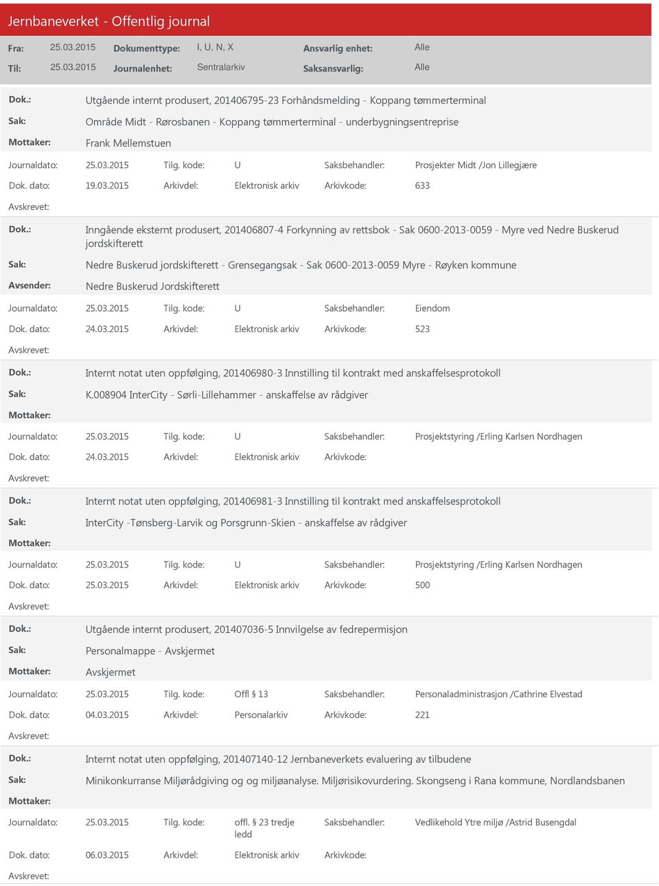 2015 633 Inngående eksternt produsert, 201406807-4 Forkynning av rettsbok - Sak 0600-2013-0059 - Myre ved Nedre Buskerud jordskifterett Nedre Buskerud jordskifterett - Grensegangsak - Sak