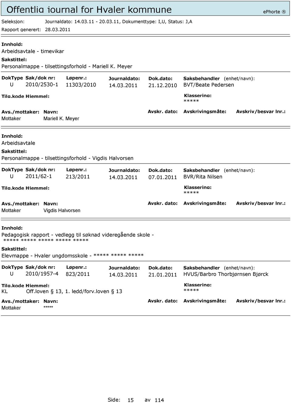 Meyer Arbeidsavtale Personalmappe - tilsettingsforhold - Vigdis Halvorsen 2011