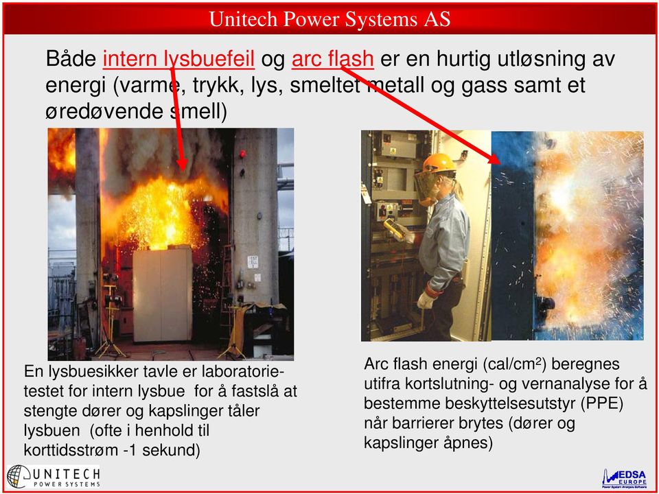 kapslinger tåler lysbuen (ofte i henhold til korttidsstrøm -1 sekund) Arc flash energi (cal/cm 2 ) beregnes utifra