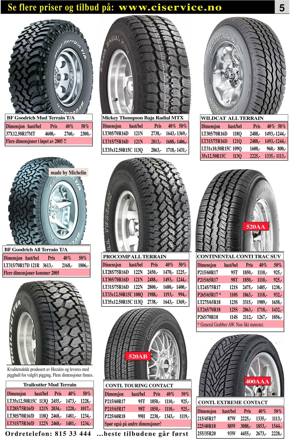 50R15C 113Q 2863,- 1718,-1431,- WILDCAT ALL TERRAIN LT305/70R16D 118Q 2488,- 1493,-1244,- LT315/75R16D 121Q 2488,- 1493,-1244,- LT31x10.50R15C 109Q 1600,- 960,- 800,- 35x12.