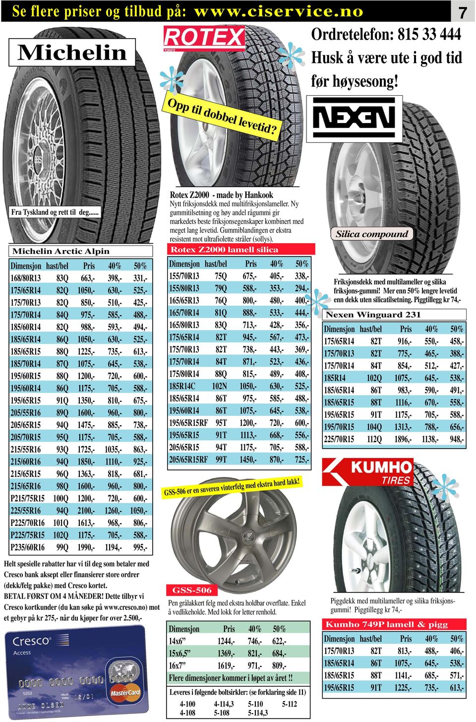 1050,- 630,- 525,- 185/65R15 88Q 1225,- 735,- 613,- 185/70R14 87Q 1075,- 645,- 538,- 195/60R15 88Q 1200,- 720,- 600,- 195/60R14 86Q 1175,- 705,- 588,- 195/65R15 91Q 1350,- 810,- 675,- 205/55R16 89Q