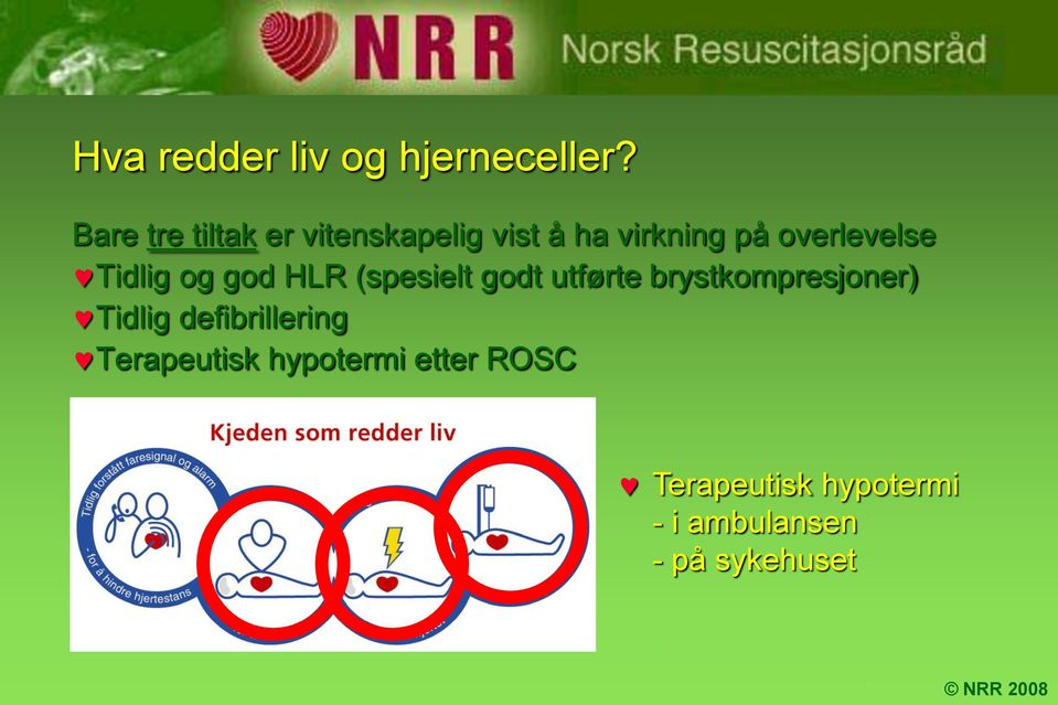 Tidlig og god HLR (spesielt godt utførte brystkompresjoner) Tidlig