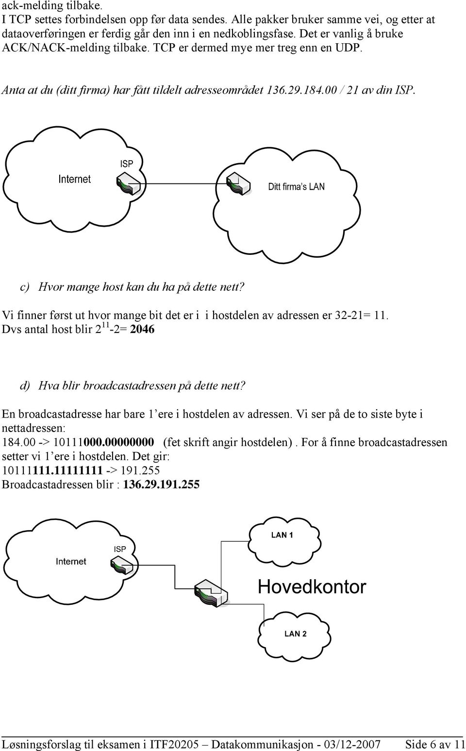 c) Hvor mange host kan du ha på dette nett? Vi finner først ut hvor mange bit det er i i hostdelen av adressen er 32-21= 11.