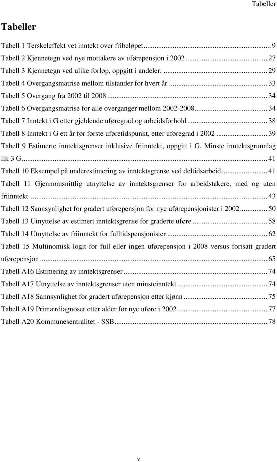 .. 34 Tabell 7 Inntekt i G etter gjeldende uføregrad og arbeidsforhold... 38 Tabell 8 Inntekt i G ett år før første uføretidspunkt, etter uføregrad i 2002.