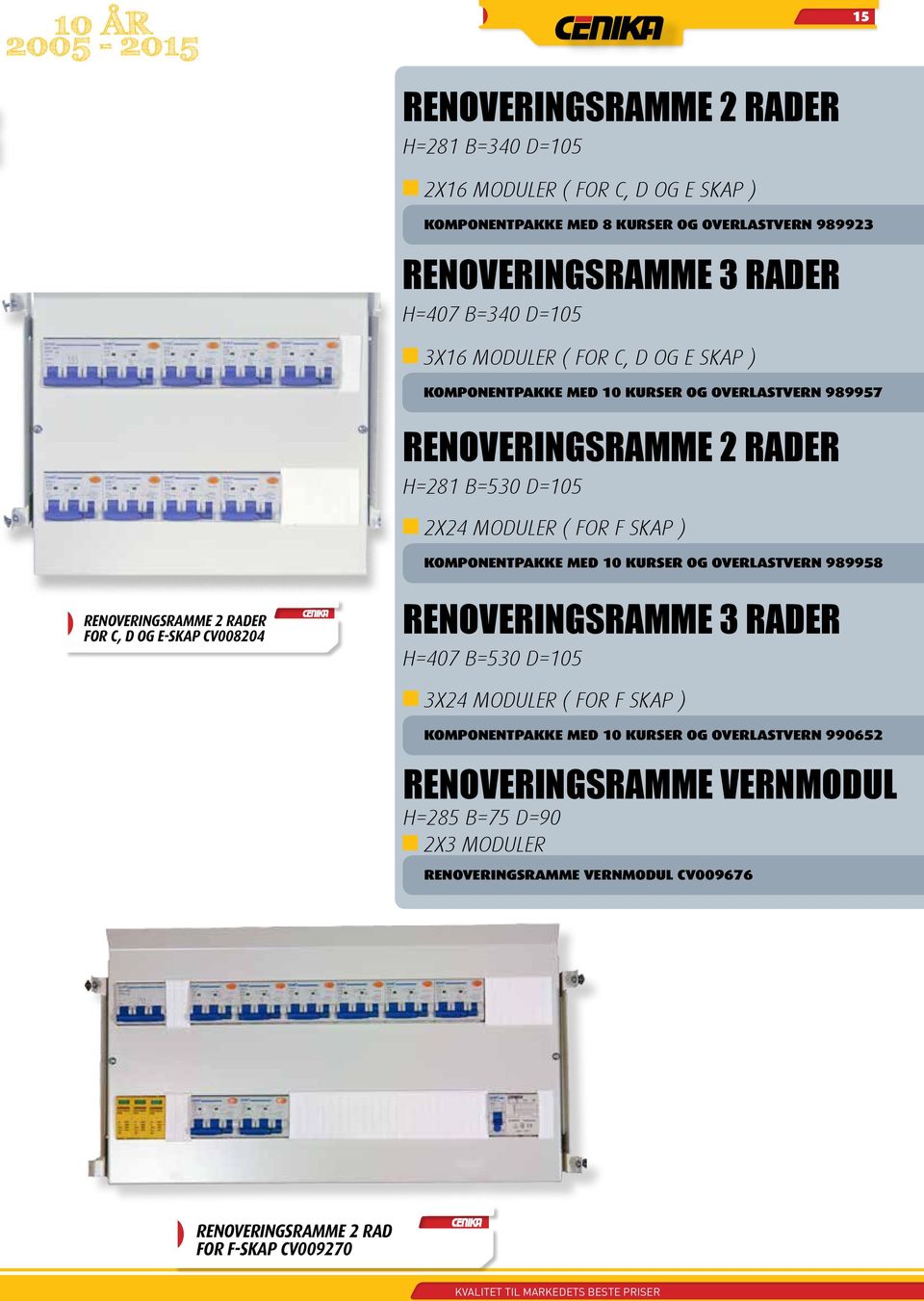 KURSER OG OVERLASTVERN 989958 RENOVERINGSRAMME 2 RADER FOR C, D OG E-SKAP CV008204 RENOVERINGSRAMME 3 RADER H=407 B=530 D=105 3X24 MODULER ( FOR F SKAP ) KOMPONENTPAKKE MED 10 KURSER