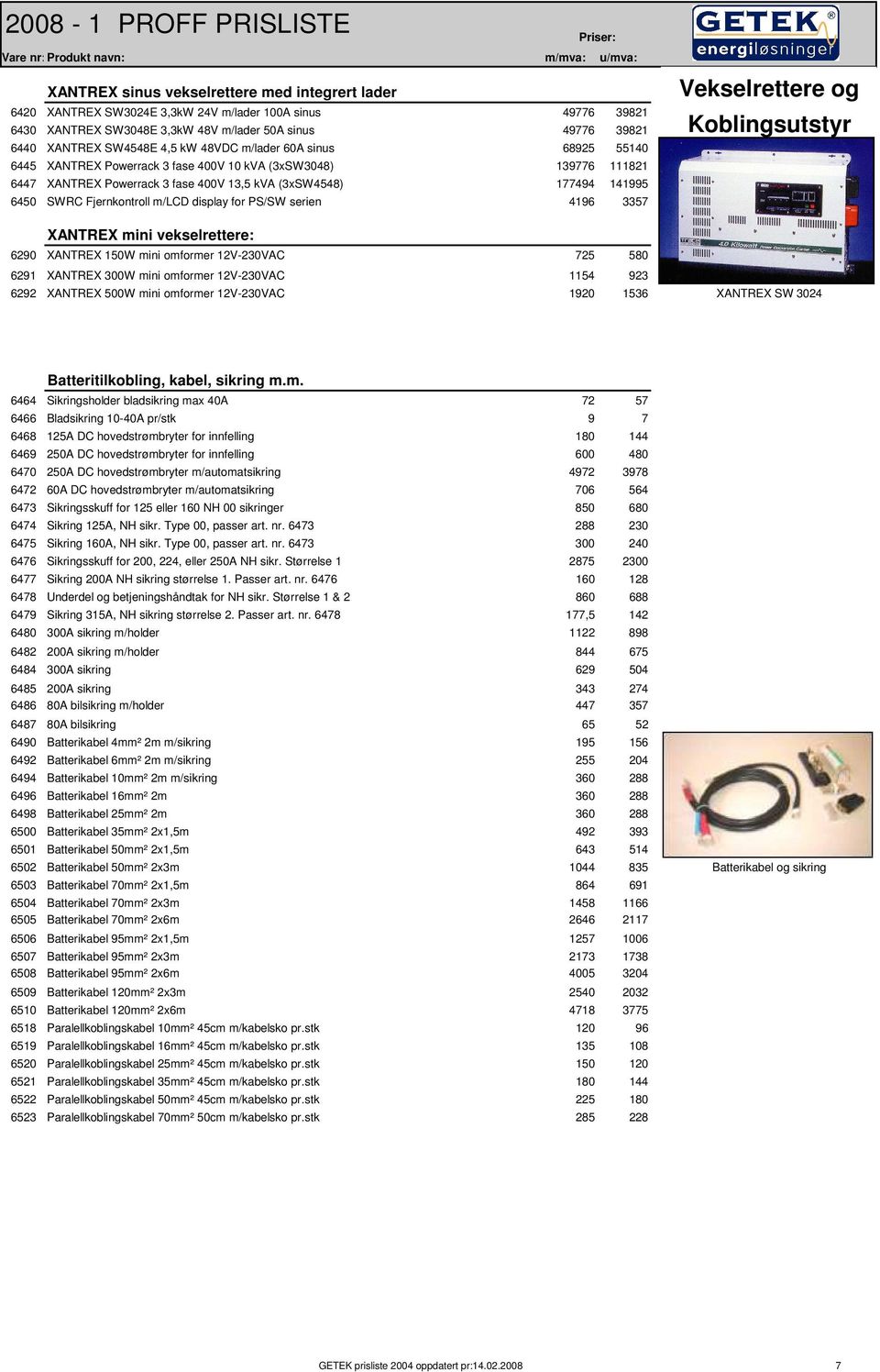 m/lcd display for PS/SW serien 4196 3357 Vekselrettere og Koblingsutstyr XANTREX mini vekselrettere: 6290 XANTREX 150W mini omformer 12V-230VAC 725 580 6291 XANTREX 300W mini omformer 12V-230VAC 1154