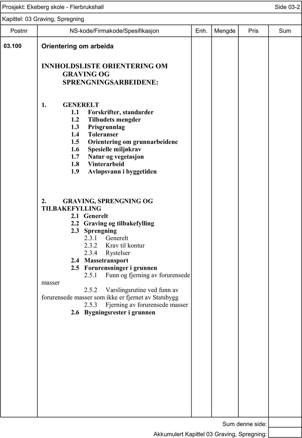 GRAVING, SPRENGNING OG TILBAKEFYLLING 2.1 Generelt 2.2 Graving og tilbakefylling 2.3 Sprengning 2.3.1 Generelt 2.3.2 Krav til kontur 2.3.4 Rystelser 2.4 Massetransport 2.