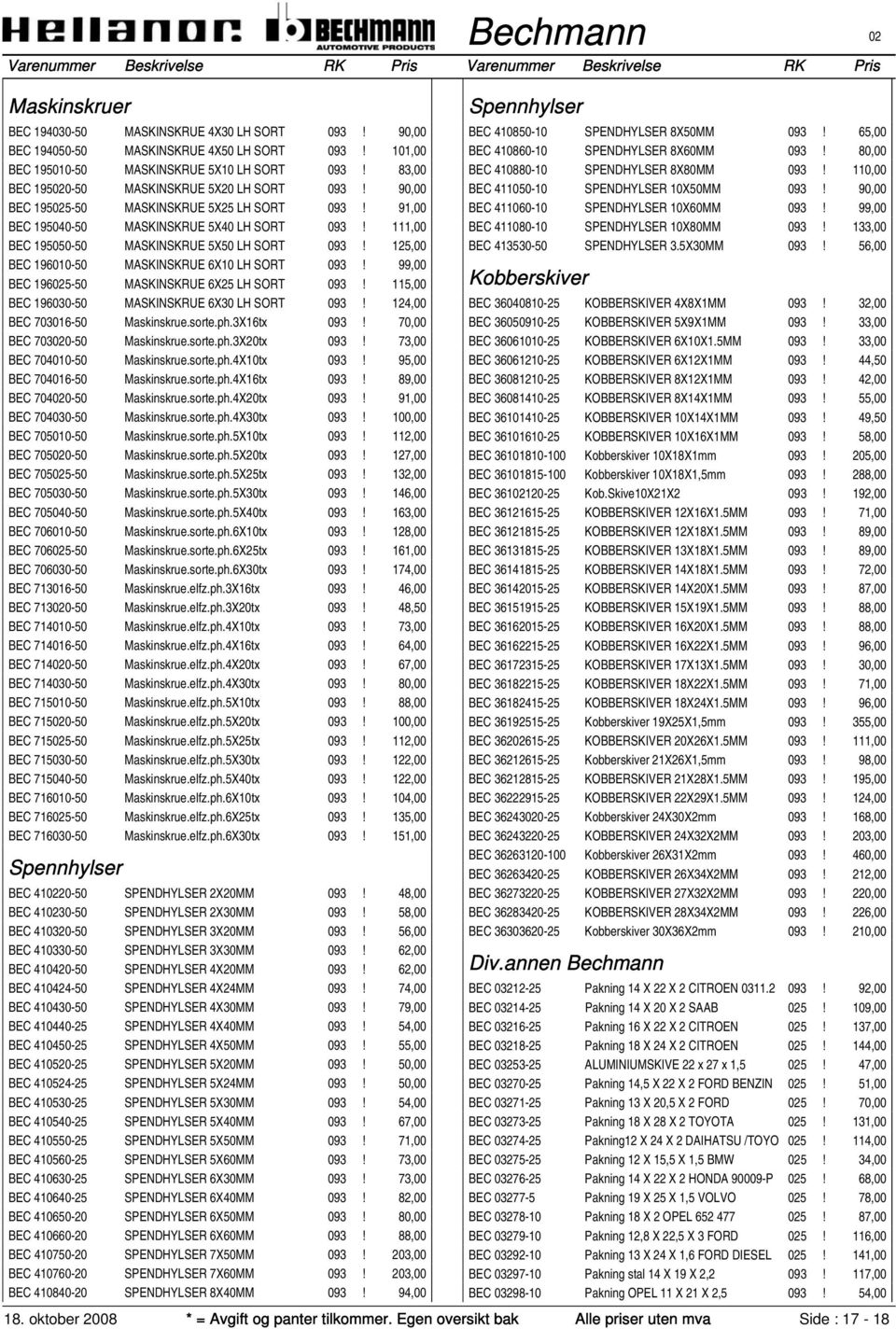 125,00 BEC 196010-50 MASKINSKRUE 6X10 LH SORT 093! 99,00 BEC 196025-50 MASKINSKRUE 6X25 LH SORT 093! 115,00 BEC 196030-50 MASKINSKRUE 6X30 LH SORT 093! 124,00 BEC 703016-50 Maskinskrue.sorte.ph.