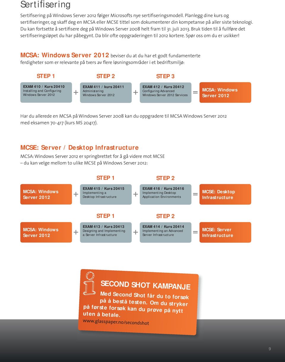 Du kan fortsette å sertifisere deg på Windows Server 2008 helt fram til 31. juli 2013. Bruk tiden til å fullføre det sertifiseringsløpet du har påbegynt. Da blir ofte oppgraderingen til 2012 kortere.