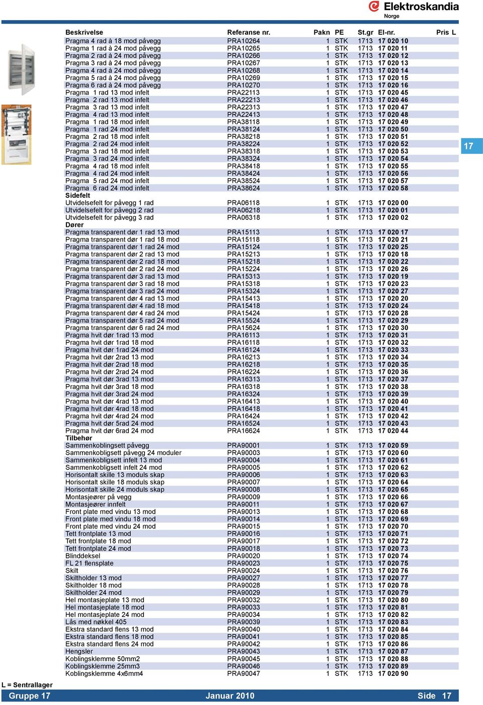 24 mod påvegg PRA10267 1 STK 1713 17 020 13 Pragma 4 rad à 24 mod påvegg PRA10268 1 STK 1713 17 020 14 Pragma 5 rad à 24 mod påvegg PRA10269 1 STK 1713 17 020 15 Pragma 6 rad à 24 mod påvegg PRA10270