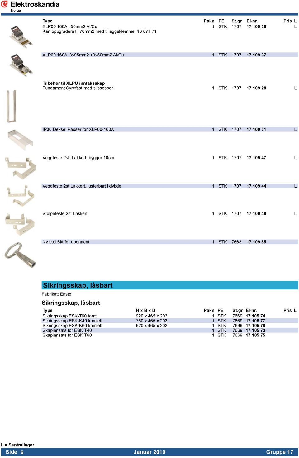 Fundament Syrefast med slissespor 1 STK 1707 17 109 28 L IP30 Deksel Passer for XLP00-160A 1 STK 1707 17 109 31 L Veggfeste 2st.