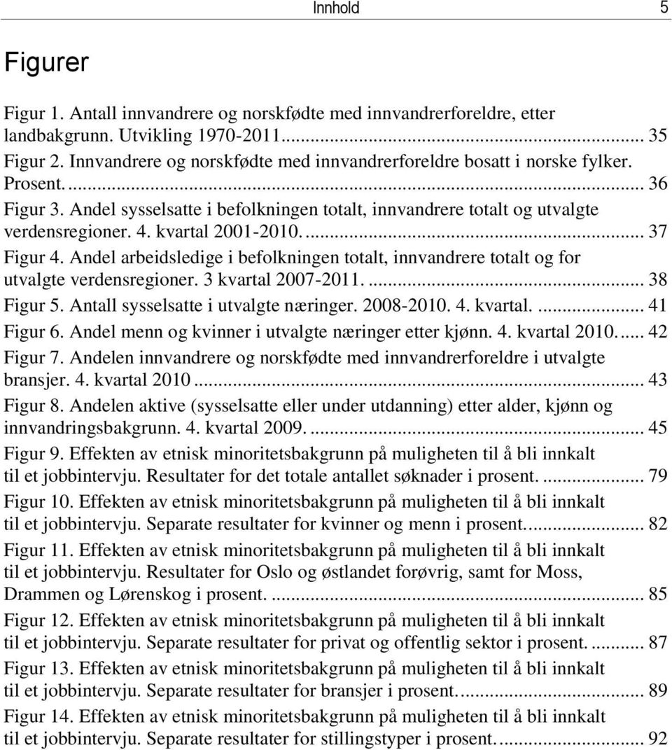 kvartal 2001-2010.... 37 Figur 4. Andel arbeidsledige i befolkningen totalt, innvandrere totalt og for utvalgte verdensregioner. 3 kvartal 2007-2011.... 38 Figur 5.