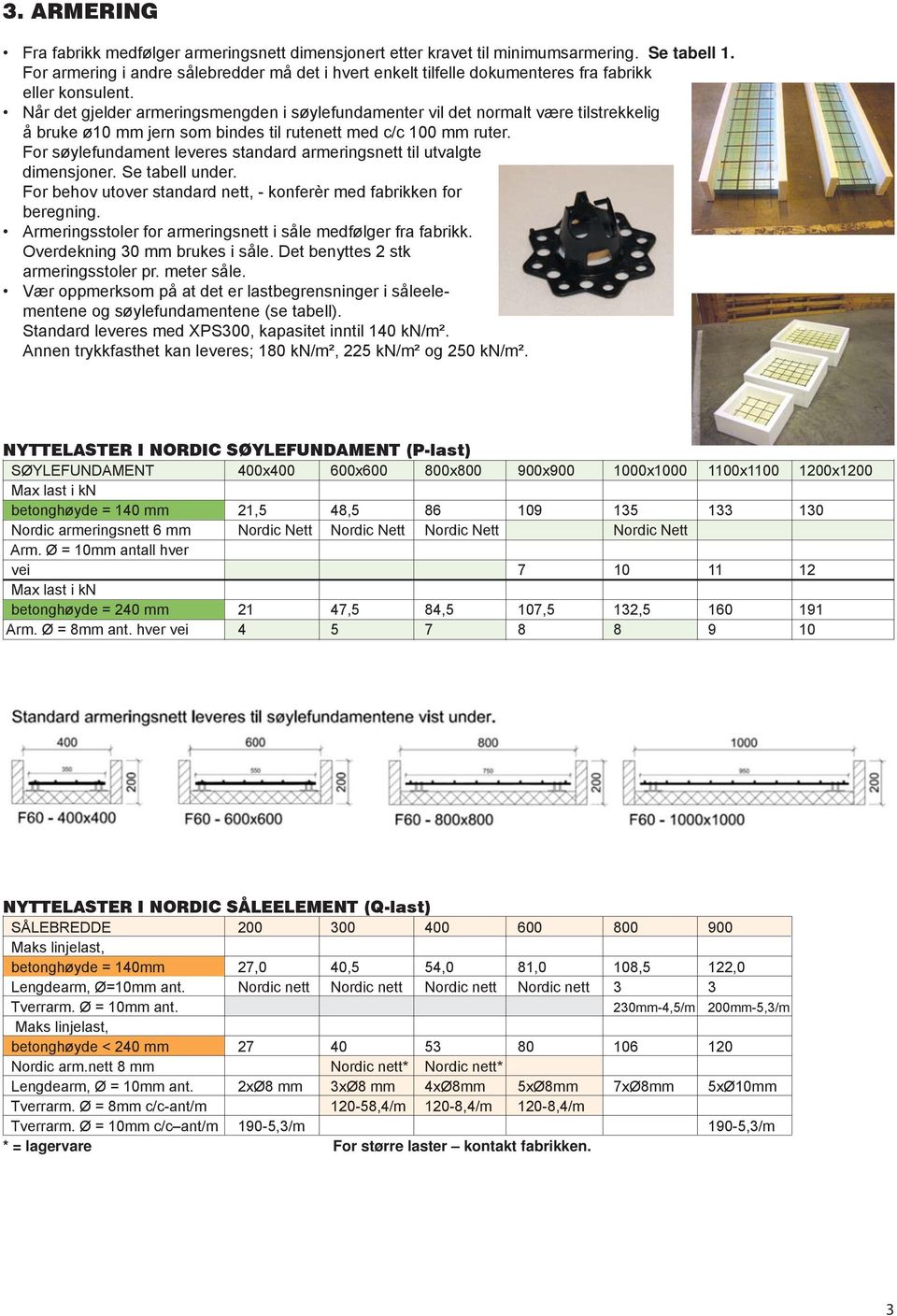 Når det gjelder armeringsmengden i søylefundamenter vil det normalt være tilstrekkelig å bruke ø10 mm jern som bindes til rutenett med c/c 100 mm ruter.