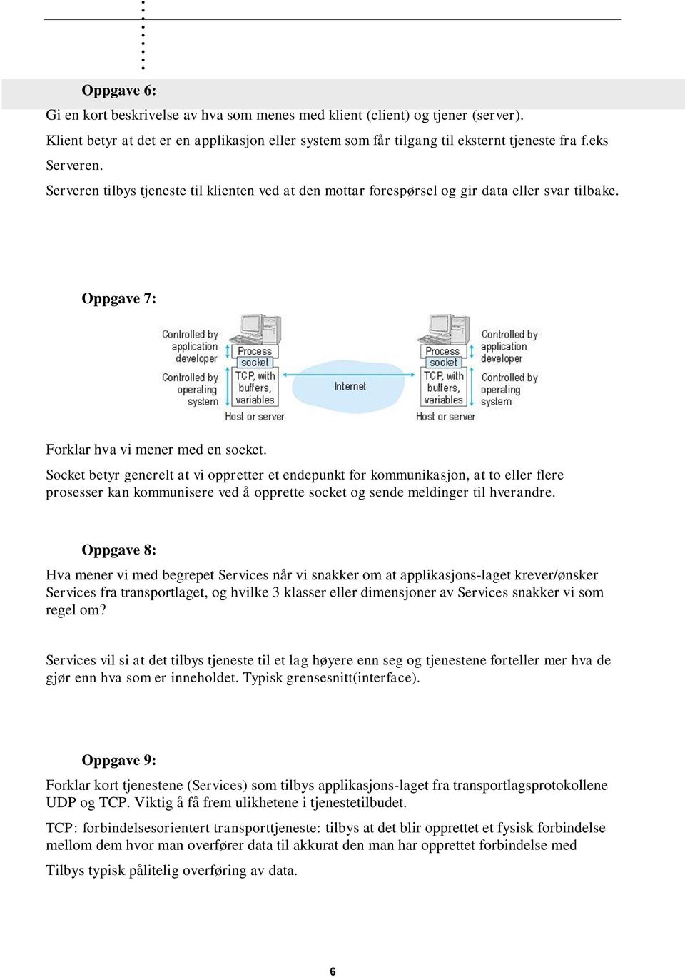 kommunikasjon, at to eller flere prosesser kan kommunisere ved å opprette socket og sende meldinger til hverandre Oppgave 8: Hva mener vi med begrepet Services når vi snakker om at applikasjons-laget