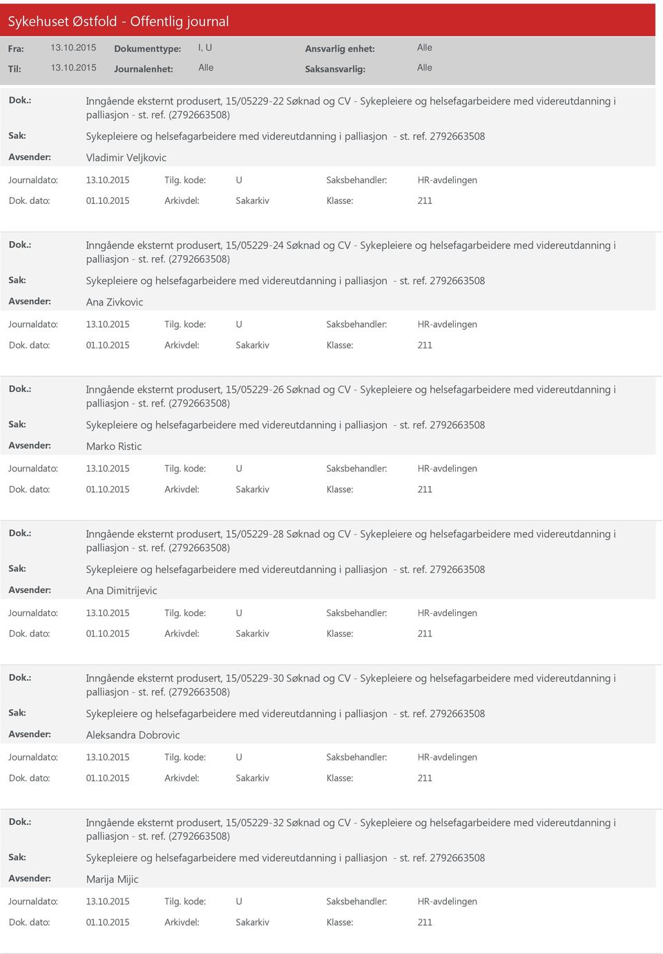 2015 Arkivdel: Sakarkiv Inngående eksternt produsert, 15/05229-26 Søknad og CV - Sykepleiere og helsefagarbeidere med videreutdanning i Marko Ristic Dok. dato: 01.10.