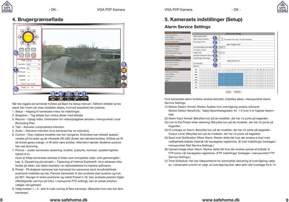 Snapshot Tag billede (nyt vindue åbner med billede) 3. Record Optag video. Destination for videooptagelser ændres i menupunktet Local Recording Plan. 4. Talk Aktiverer computerens mikrofon. 5.
