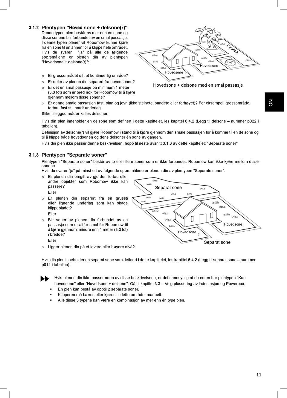 Hvis du svarer "ja" på alle de følgende spørsmålene er plenen din av plentypen "Hovedsone + delsone(r)": o Er gressområdet ditt et kontinuerlig område?