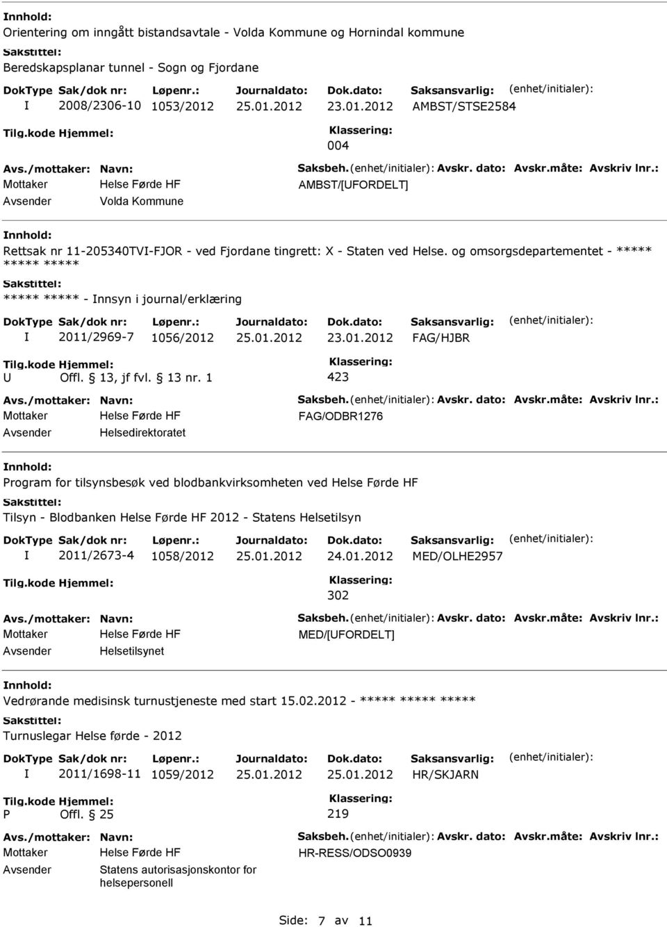 og omsorgsdepartementet - - nnsyn i journal/erklæring 2011/2969-7 1056/2012 Helsedirektoratet rogram for tilsynsbesøk ved blodbankvirksomheten ved Helse Førde HF Tilsyn - Blodbanken Helse