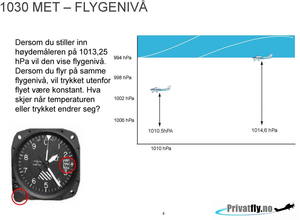 Dersom du flyr på samme flygenivå, vil trykket utenfor flyet være