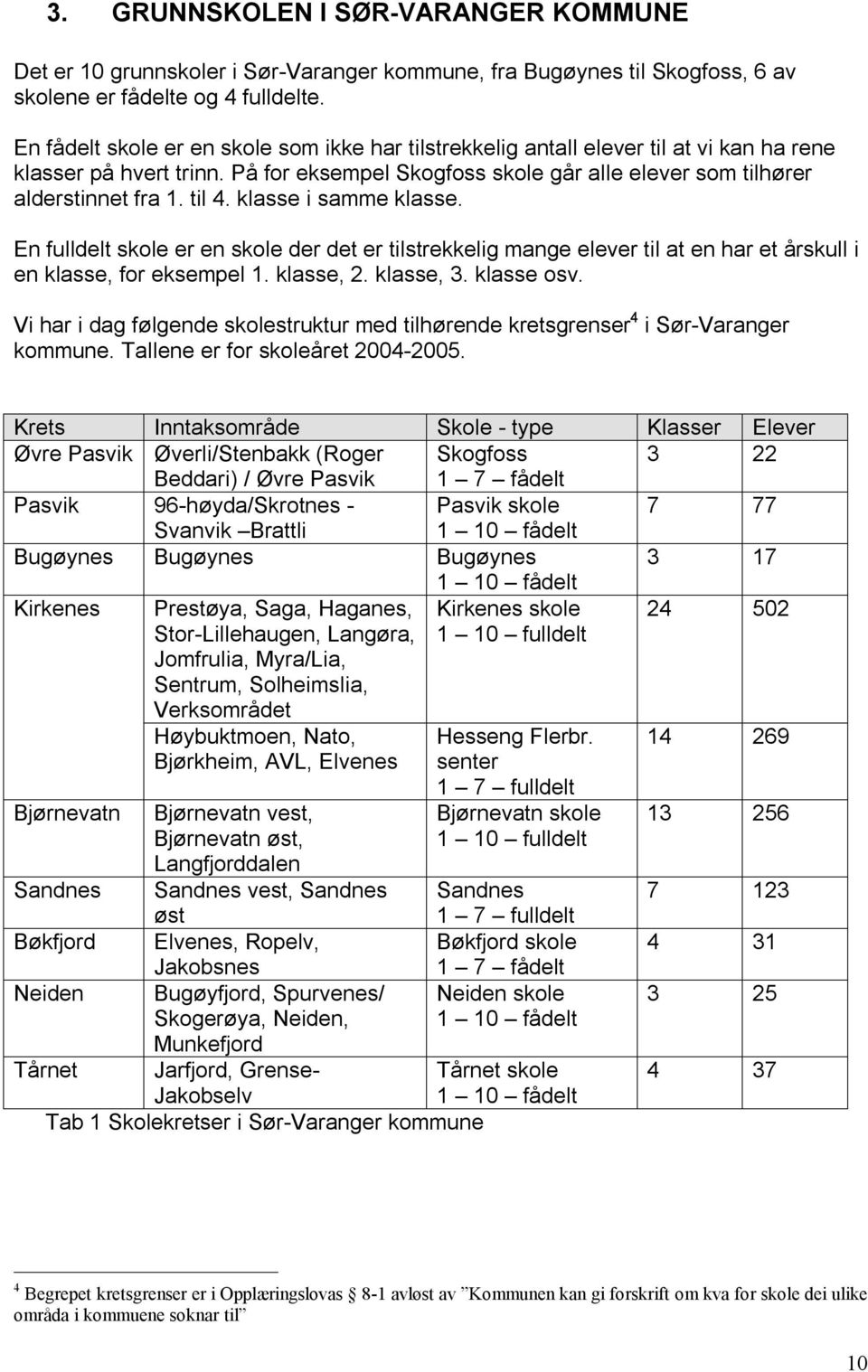 til 4. klasse i samme klasse. En fulldelt skole er en skole der det er tilstrekkelig mange elever til at en har et årskull i en klasse, for eksempel 1. klasse, 2. klasse, 3. klasse osv.