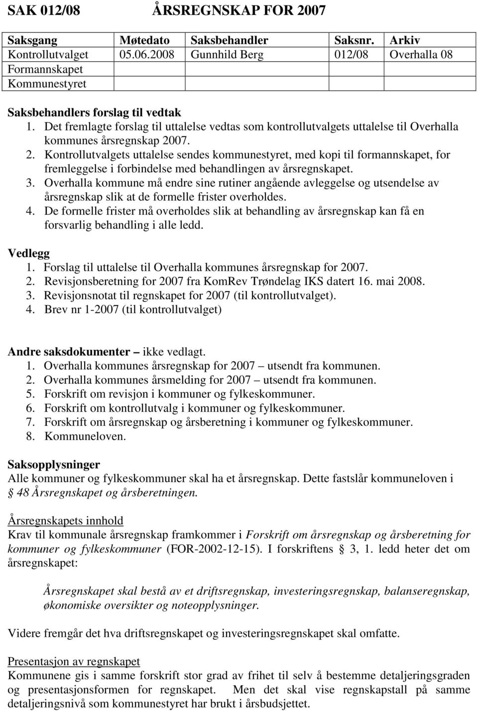 Det fremlagte forslag til uttalelse vedtas som kontrollutvalgets uttalelse til Overhalla kommunes årsregnskap 20