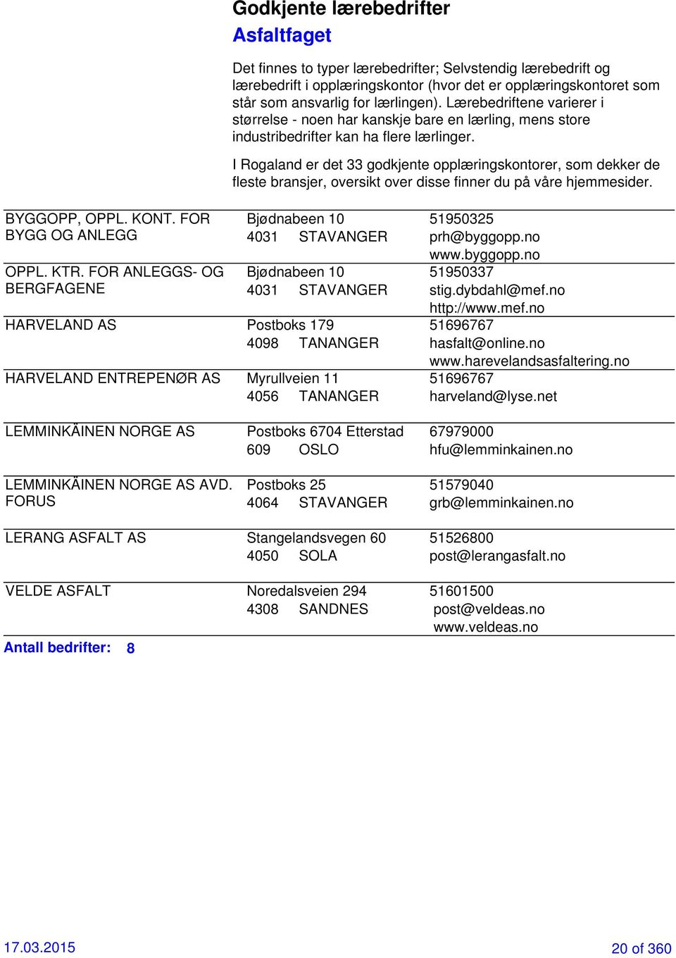 I Rogaland er det 33 godkjente opplæringskontorer, som dekker de fleste bransjer, oversikt over disse finner du på våre hjemmesider. BYGGOPP, OPPL. KONT.