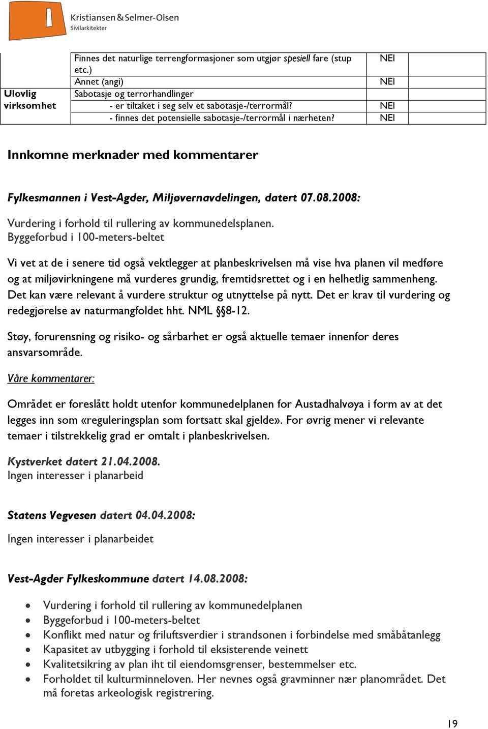 2008: Vurdering i forhold til rullering av kommunedelsplanen.