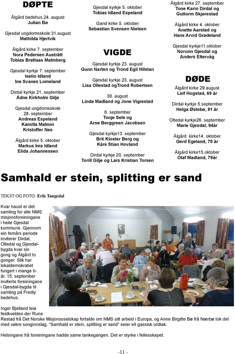 oktober Markus Ims Idland Elida Johannessen Gjesdal kyrkje 5. oktober Tobias Idland Espeland Gand kirke 5. oktober Sebastian Svensen Nielsen VIGDE Gjesdal kyrkje 23.