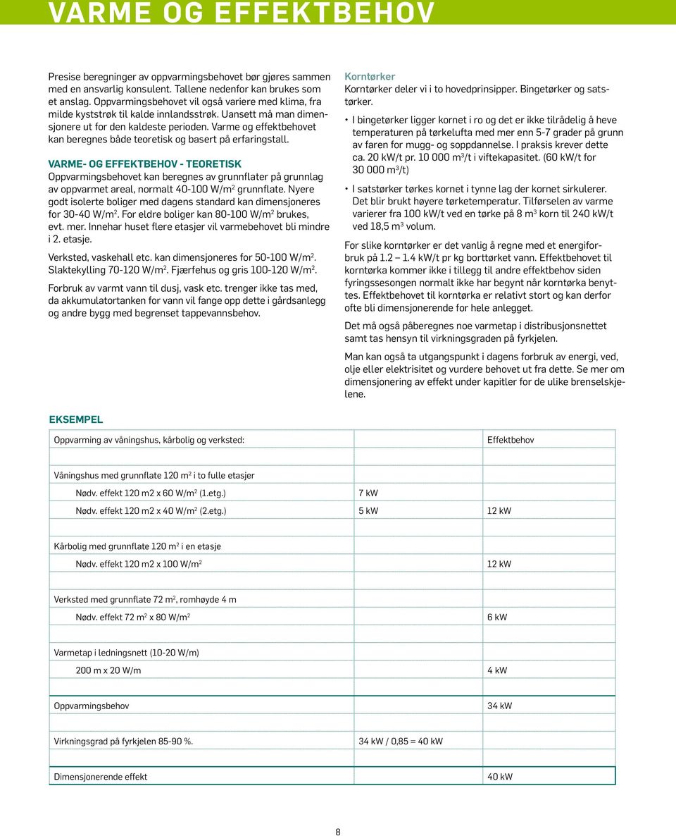 Varme og effektbehovet kan beregnes både teoretisk og basert på erfaringstall.