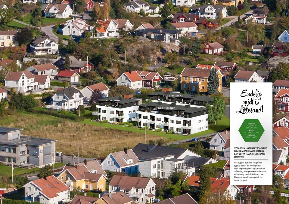 NYGÅRDEN LIGGER I ET ETABLERT BOLIGOMRÅDE FÅ MINUTTERS GANGE FRA HAVNA I LILLESAND SENTRUM.