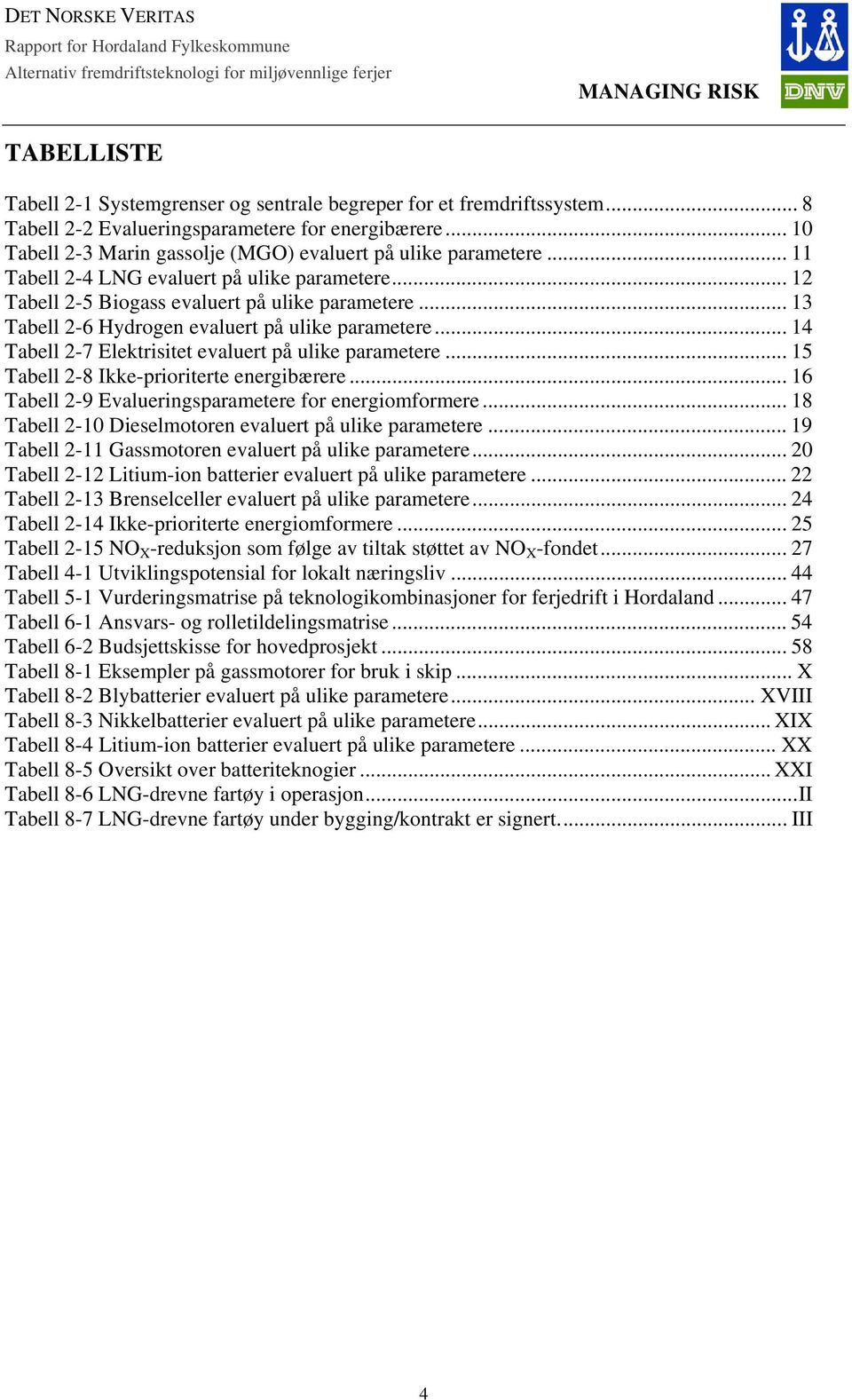 .. 13 Tabell 2-6 Hydrogen evaluert på ulike parametere... 14 Tabell 2-7 Elektrisitet evaluert på ulike parametere... 15 Tabell 2-8 Ikke-prioriterte energibærere.