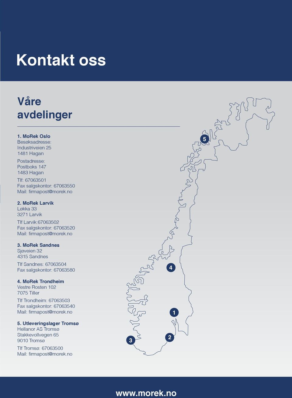 MoRek Larvik Løkka 33 3271 Larvik Tlf Larvik:67063502 Fax salgskontor: 67063520 Mail: firmapost@morek.no 5 3.