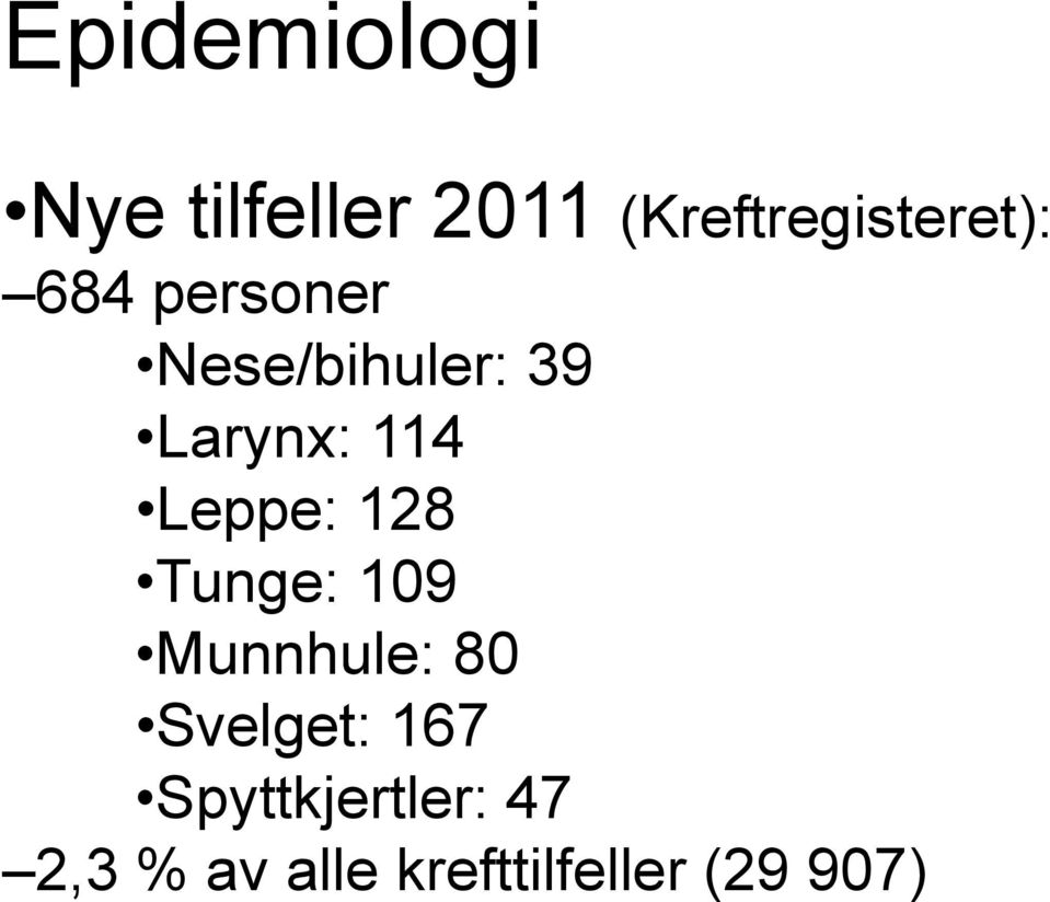 Larynx: 114 Leppe: 128 Tunge: 109 Munnhule: 80