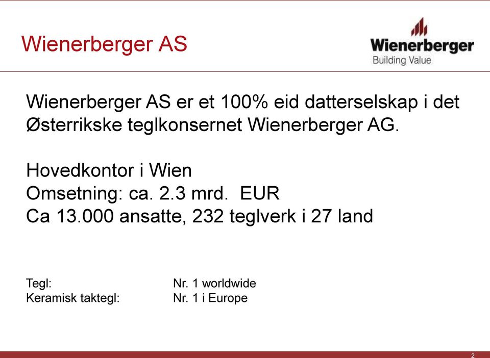 Hovedkontor i Wien Omsetning: ca. 2.3 mrd. EUR Ca 13.