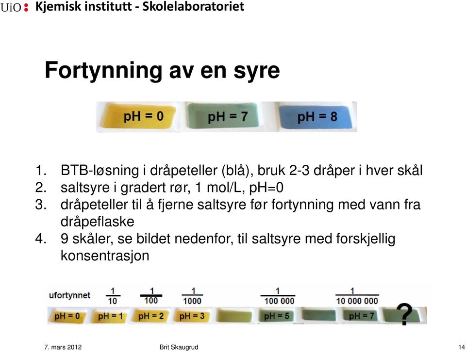 saltsyre i gradert rør, 1 mol/l, ph=0 3.