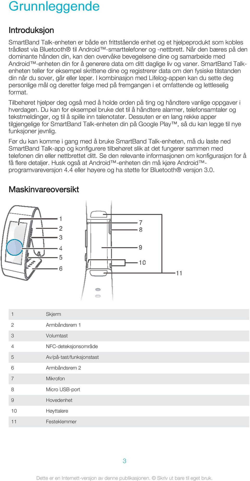 SmartBand Talkenheten teller for eksempel skrittene dine og registrerer data om den fysiske tilstanden din når du sover, går eller løper.