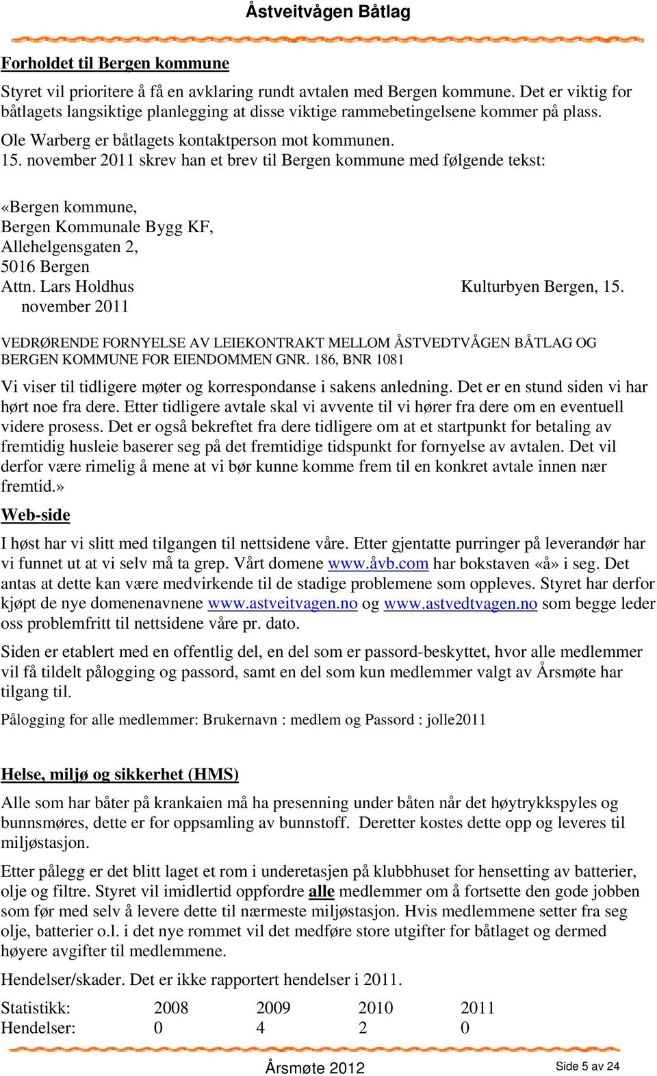 november 2011 skrev han et brev til Bergen kommune med følgende tekst: «Bergen kommune, Bergen Kommunale Bygg KF, Allehelgensgaten 2, 5016 Bergen Attn. Lars Holdhus Kulturbyen Bergen, 15.