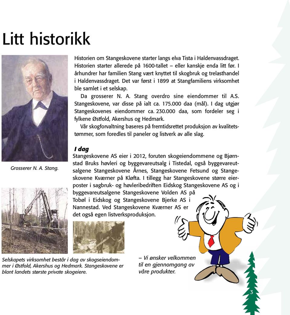 . Stang overdro sine eiendommer til.s. Stangeskovene, var disse på ialt ca. 175.000 daa (mål). I dag utgjør Stangeskovenes eiendommer ca. 230.