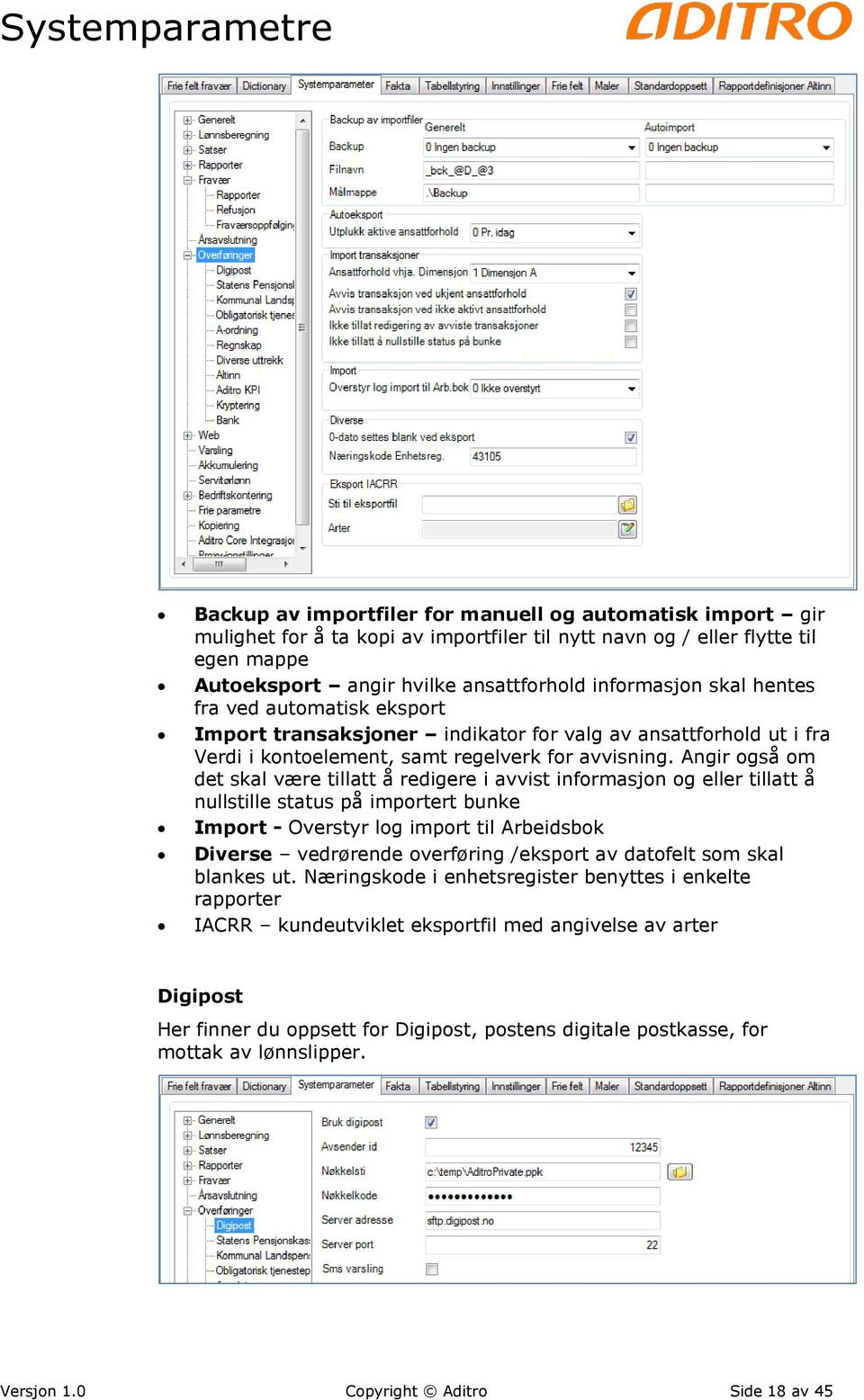 Angir også om det skal være tillatt å redigere i avvist informasjon og eller tillatt å nullstille status på importert bunke Import - Overstyr log import til Arbeidsbok Diverse vedrørende overføring