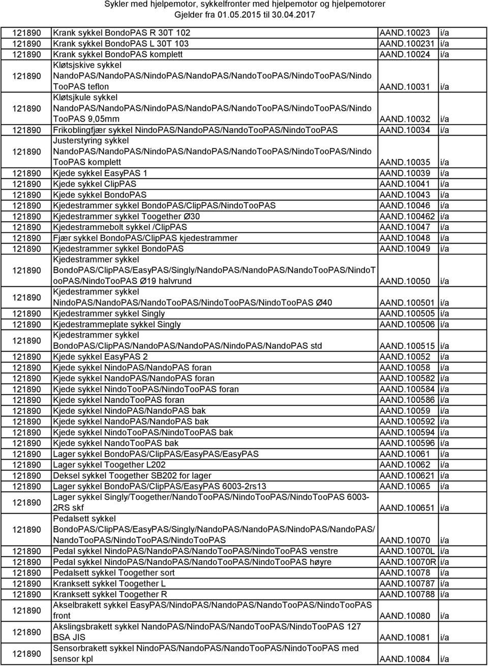 10031 i/a Kløtsjkule sykkel NandoPAS/NandoPAS/NindoPAS/NandoPAS/NandoTooPAS/NindoTooPAS/Nindo TooPAS 9,05mm AAND.10032 i/a Frikoblingfjær sykkel NindoPAS/NandoPAS/NandoTooPAS/NindoTooPAS AAND.