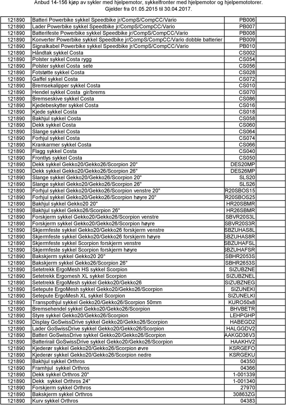 Konverter Powerbike sykkel Speedbike jr/comps/compcc/vario dobble batterier PB009 Signalkabel Powerbike sykkel Speedbike jr/comps/compcc/vario PB010 Håndtak sykkel Costa CS002 Polster sykkel Costa