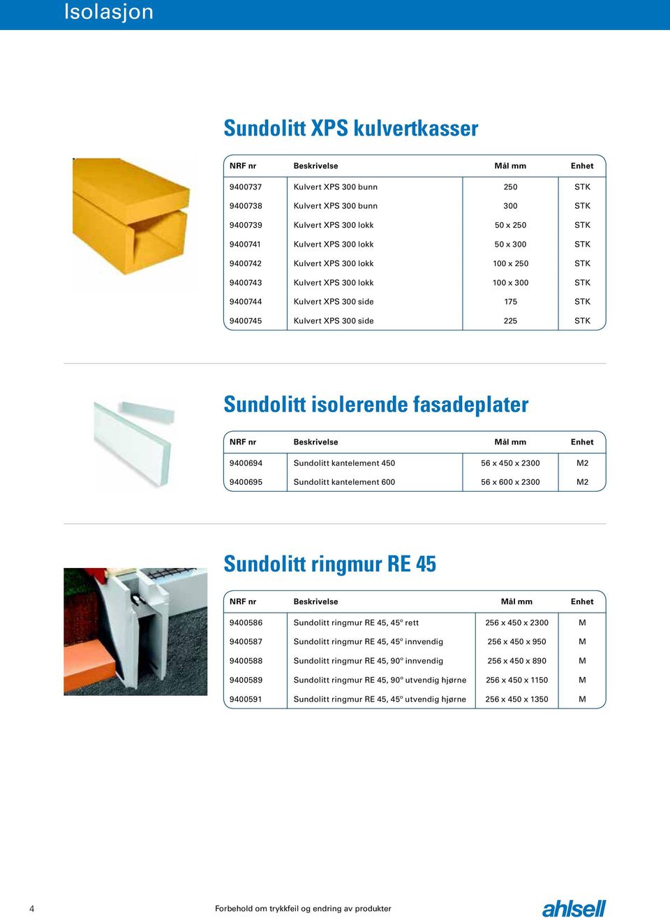 Sundolitt kantelement 450 56 x 450 x 2300 M2 9400695 Sundolitt kantelement 600 56 x 600 x 2300 M2 Sundolitt ringmur RE 45 9400586 Sundolitt ringmur RE 45, 45º rett 256 x 450 x 2300 M 9400587