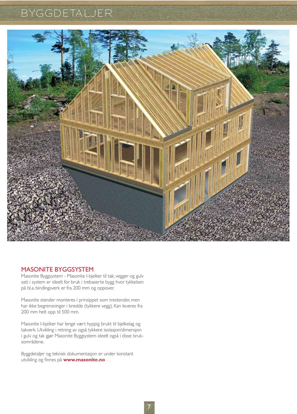 Kan leveres fra 200 mm helt opp til 500 mm. Masonite I-bjelker har lenge vært hyppig brukt til bjelkelag og takverk.