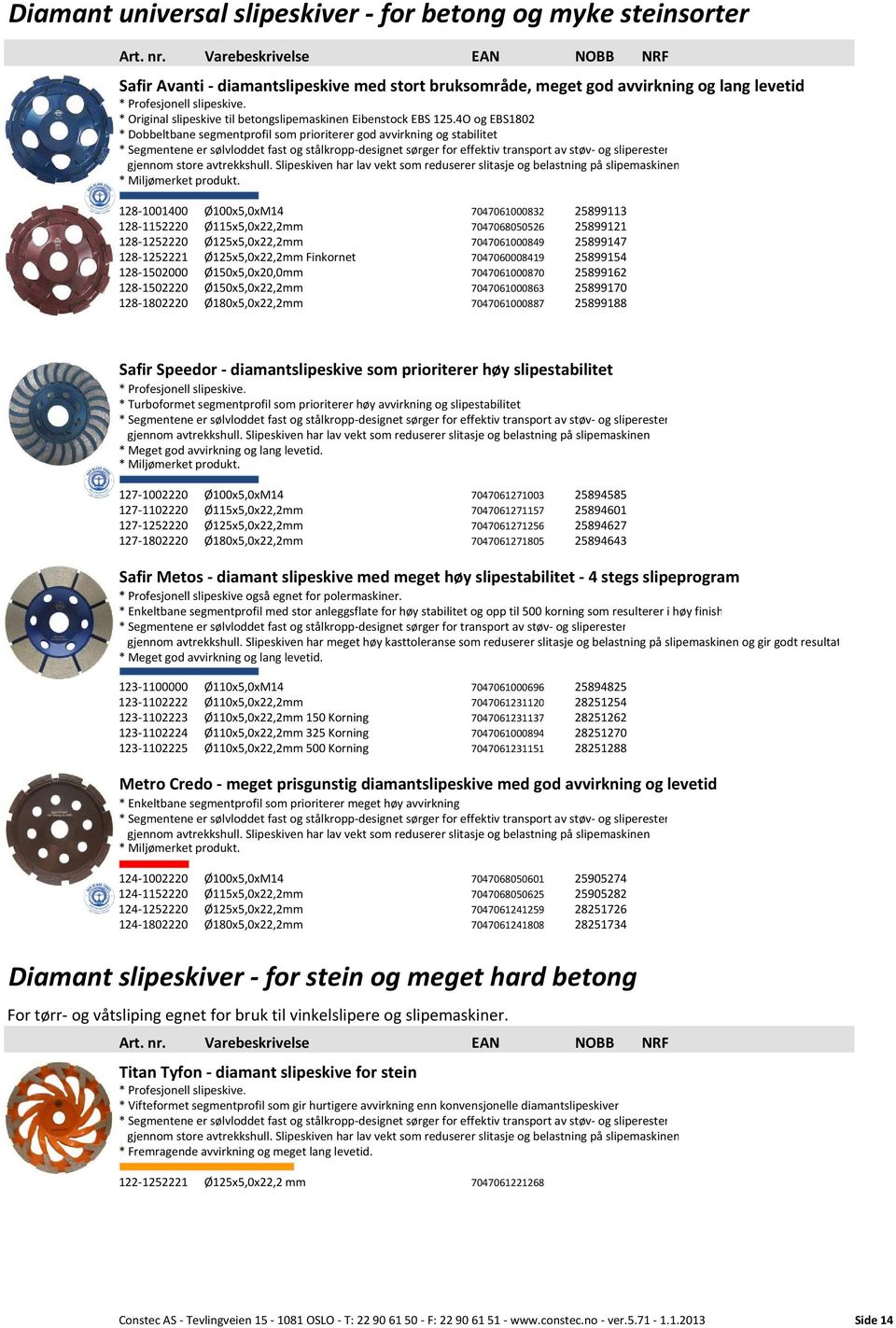 4O og EBS1802 * Dobbeltbane segmentprofil som prioriterer god avvirkning og stabilitet * Segmentene er sølvloddet fast og stålkropp designet sørger for effektiv transport av støv og sliperester